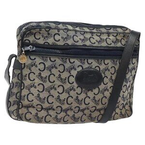 CELINE C Sulky Shoulder Bag Canvas Navy Gold